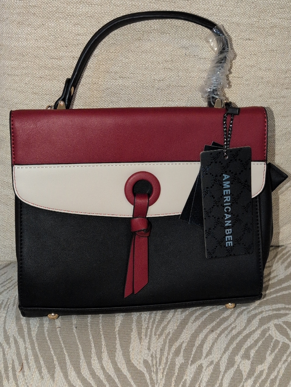 American Bee Colorblock Top-Handle Satchel With A Shoulder Strap NWT